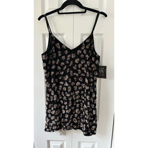 RETROFETE Sequin Claire Leopard Spaghetti Shoulder Straps Dress - Picture 4 of 9